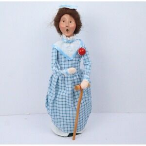 VTG Byers' Choice Caroler Retired 1999 Victorian Croquet Woman in Blue Gingham